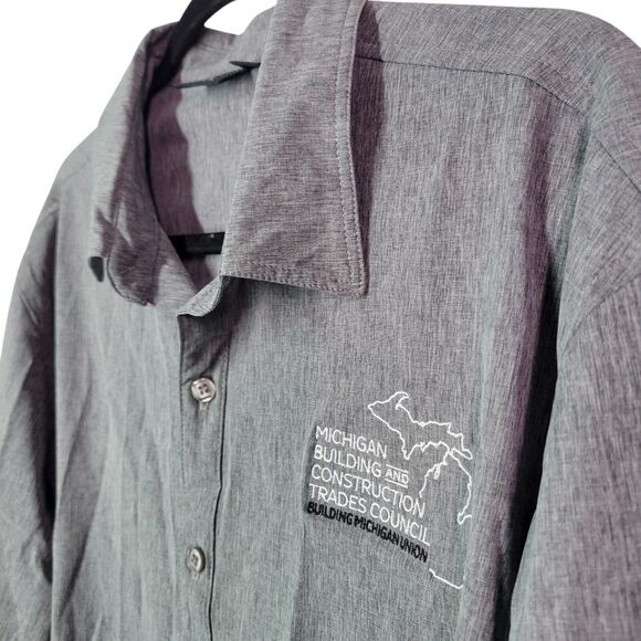 Akwa Mens Sz L Gray Solid Long Sleeve Button Down Work Shirt - Picture 9 of 11